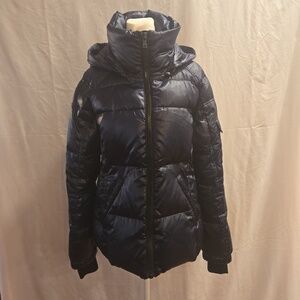 S13 New York Kylie Gloss Hooded Down Puffer Jacket Navy Womens Size Medium